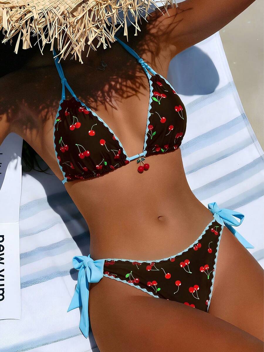 Kupaći  Floral Trim Trešnja Print