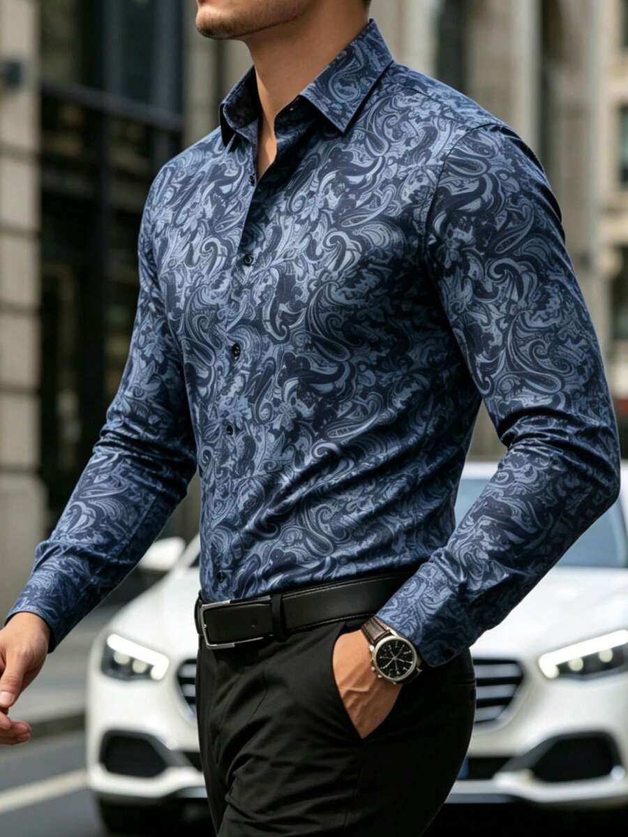 Muška formalna košulja sa paisley printom, slim fit, dugih rukava