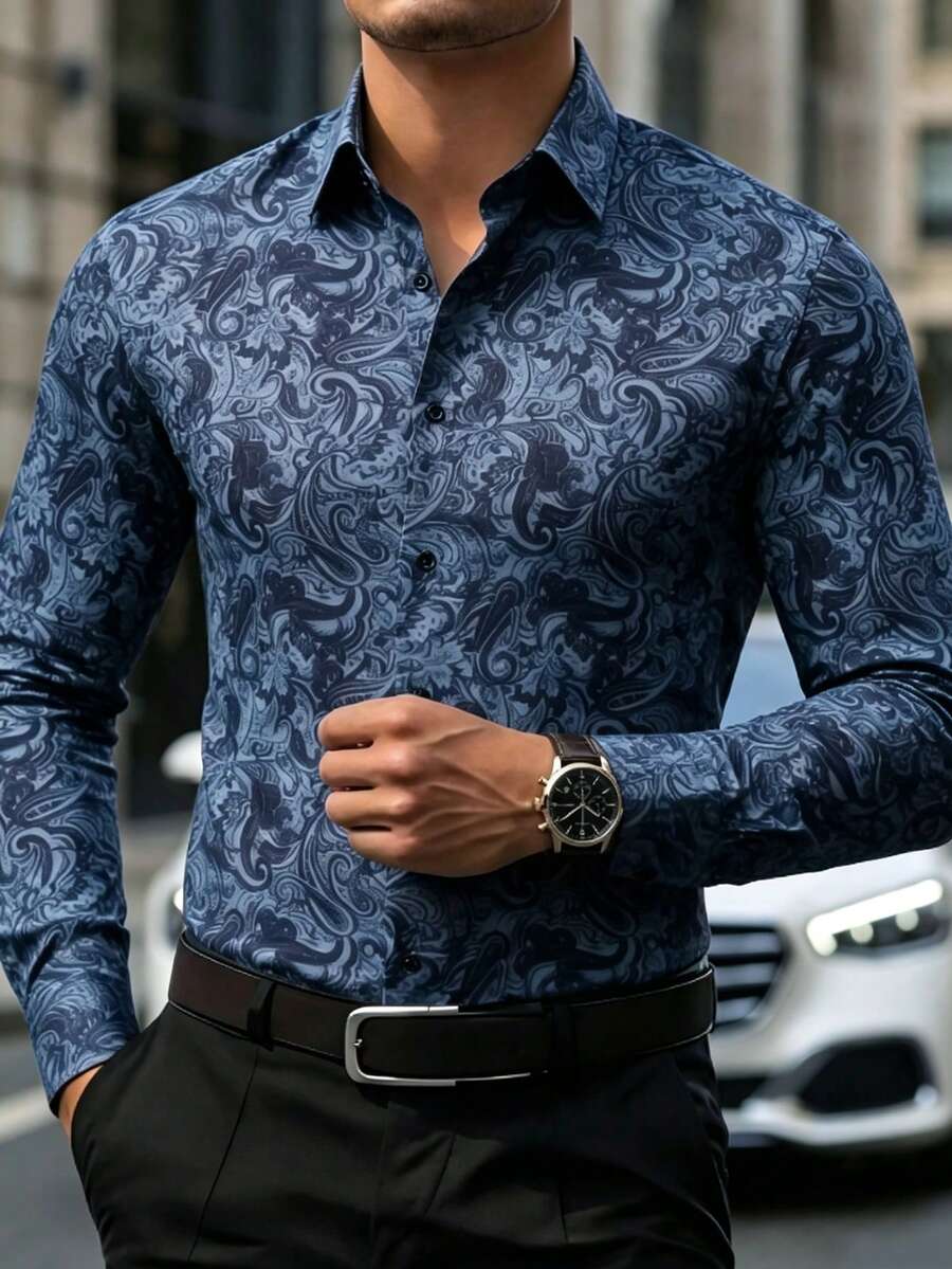 Muška formalna košulja sa paisley printom, slim fit, dugih rukava