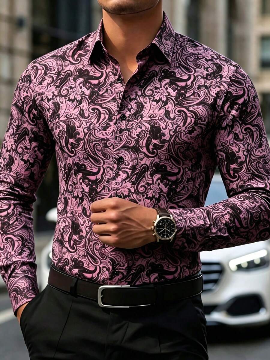 Muška formalna košulja sa paisley printom, slim fit, dugih rukava