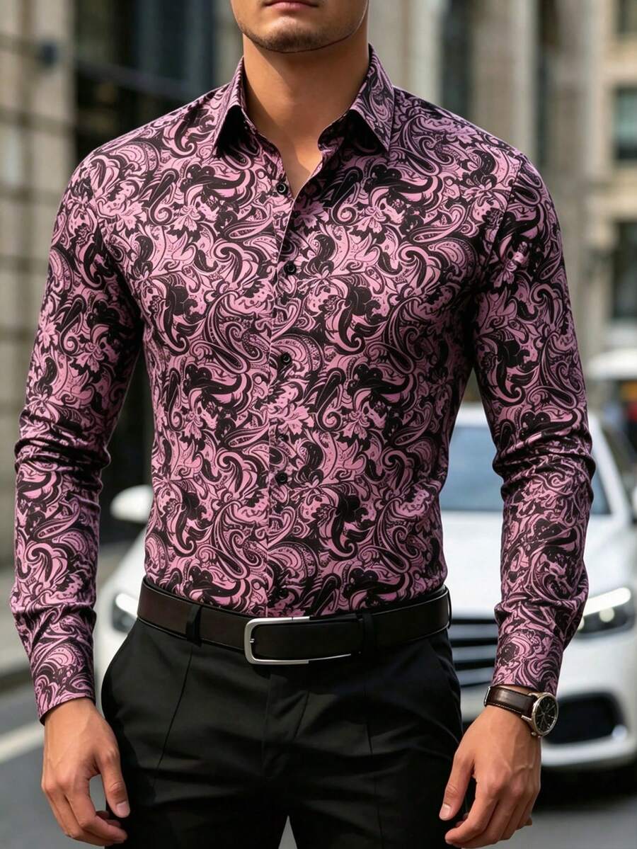 Muška formalna košulja sa paisley printom, slim fit, dugih rukava