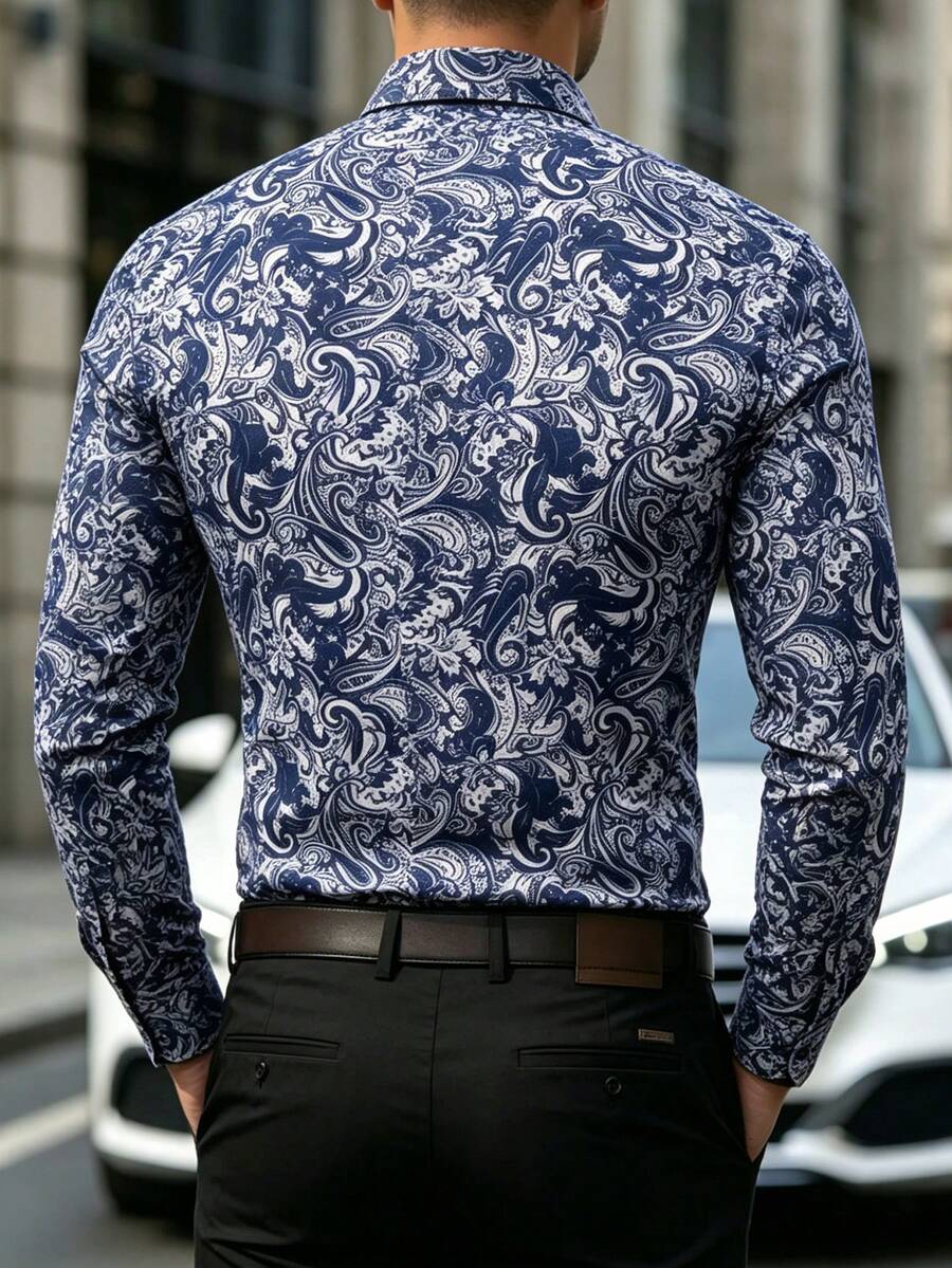 Muška formalna košulja sa paisley printom, slim fit, dugih rukava