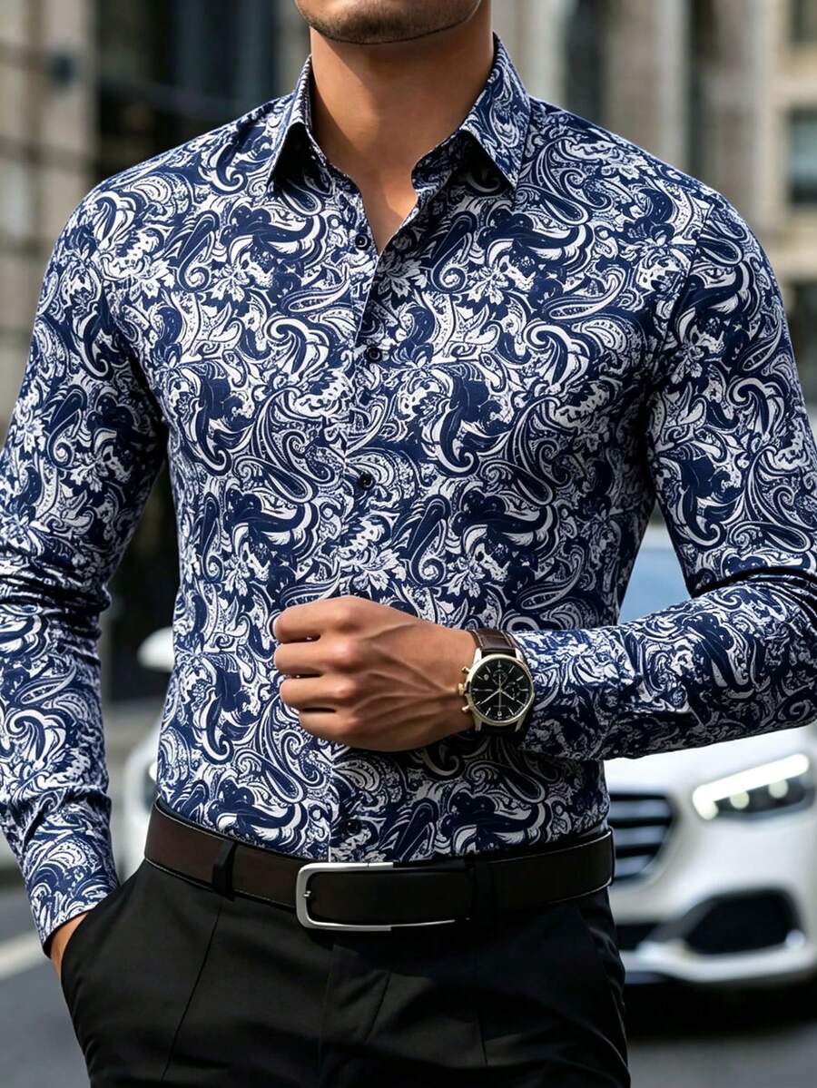 Muška formalna košulja sa paisley printom, slim fit, dugih rukava