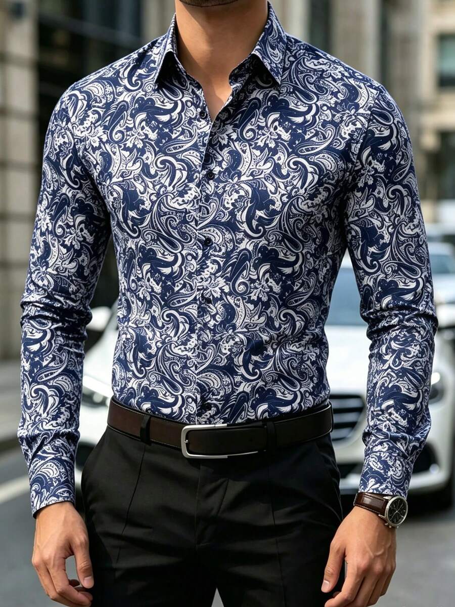 Muška formalna košulja sa paisley printom, slim fit, dugih rukava