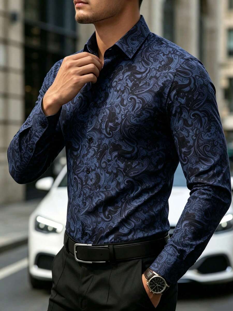 Muška formalna košulja sa paisley printom, slim fit, dugih rukava
