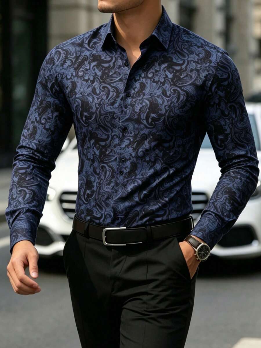 Muška formalna košulja sa paisley printom, slim fit, dugih rukava