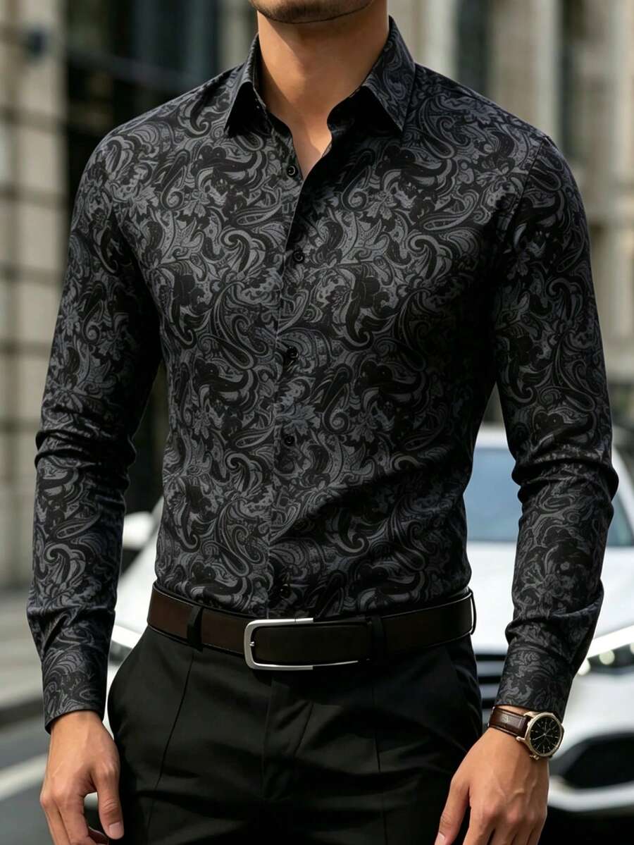 Muška formalna košulja sa paisley printom, slim fit, dugih rukava