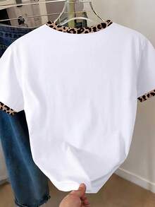 Resyla Leopard Print Patchwork Design High Heel Shoes Pattern Printed Round Neck Short Sleeve T-Shirt