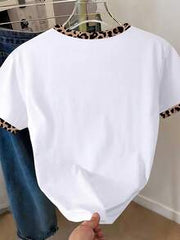 Resyla Leopard Print Patchwork Design High Heel Shoes Pattern Printed Round Neck Short Sleeve T-Shirt