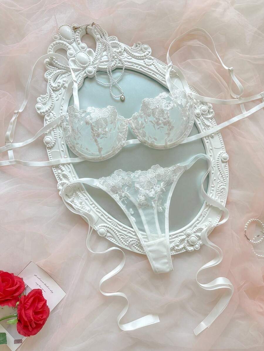 Crystal Vow 2 kom/set ženski donji veš set u nebesko plavoj boji sa vezom i pertlanjem
