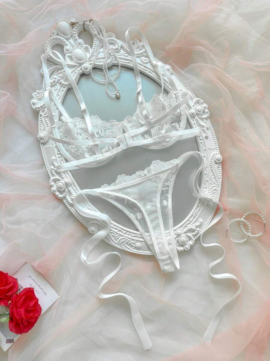 Crystal Vow 2 kom/set ženski donji veš set u nebesko plavoj boji sa vezom i pertlanjem