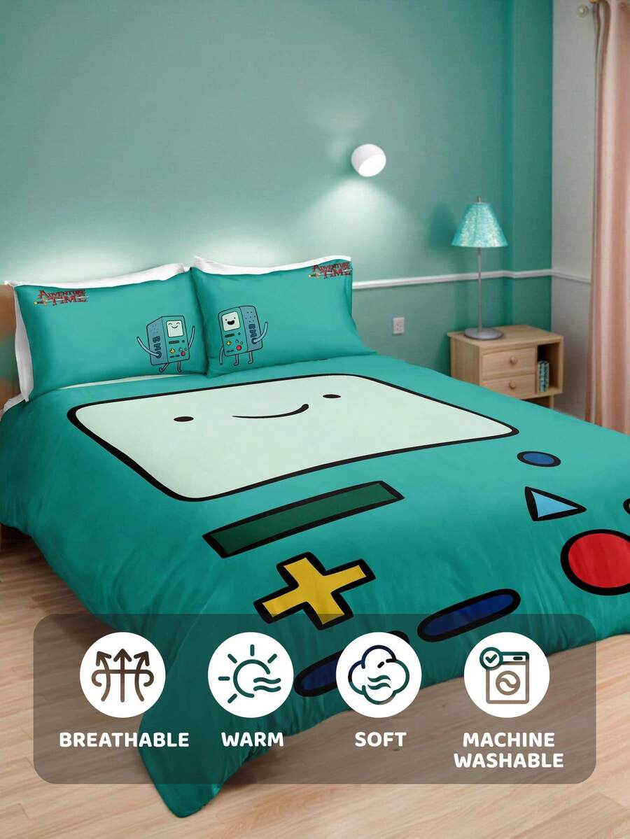 ADVENTURE TIME Set od 3 komada slatkih jorgan-navlaka sa crtanim printom, od brušenog materijala, mekan i topao