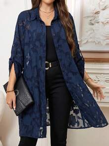 SHEIN Clasi Women's Fashion Vacation Cut-Out Elegant Single-Breasted Sheer Blouse