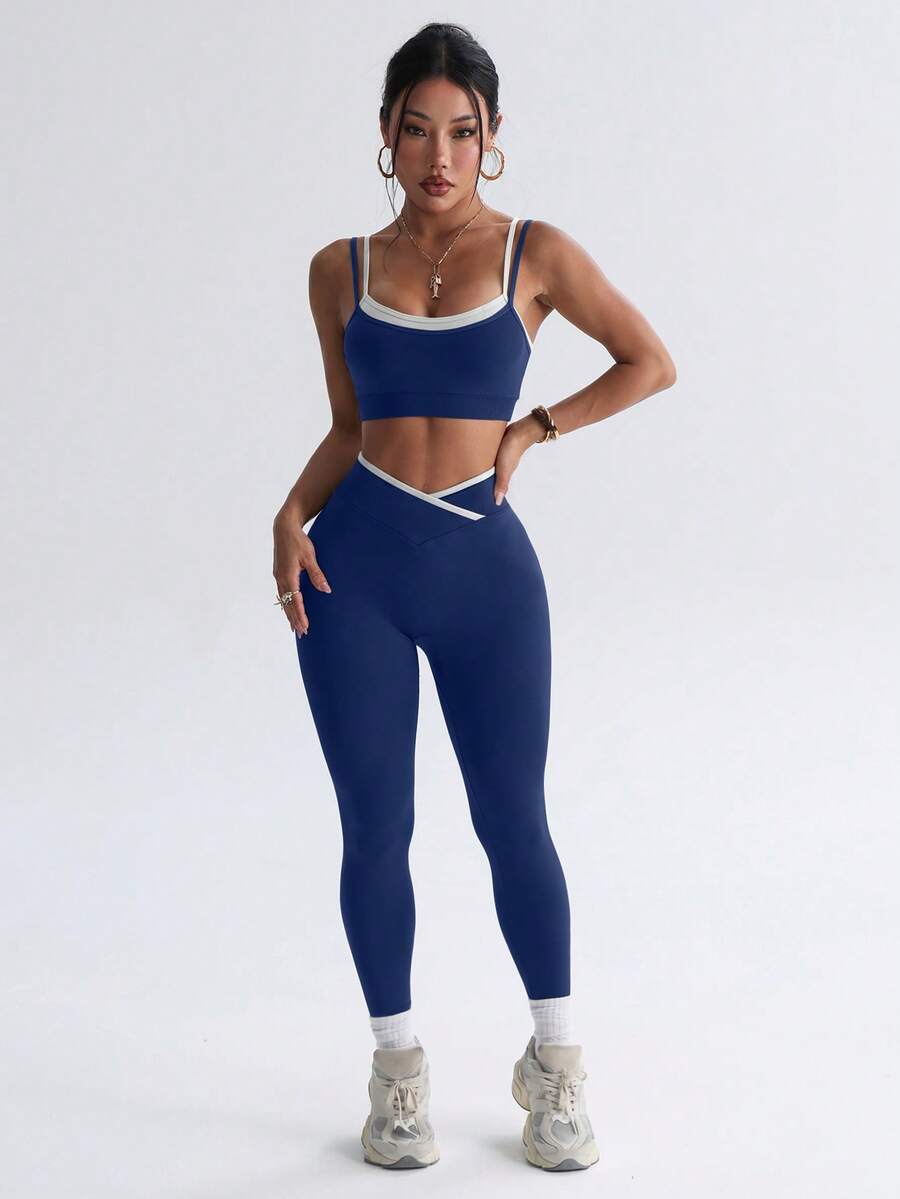 Bešavni ženski set za fitnes i svaki dan, visoko elastičan, sportski, sa efektom zatezanja struka i podizanja zadnjice