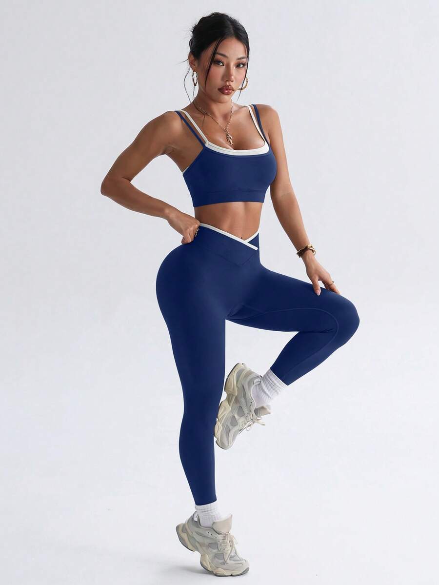 Bešavni ženski set za fitnes i svaki dan, visoko elastičan, sportski, sa efektom zatezanja struka i podizanja zadnjice