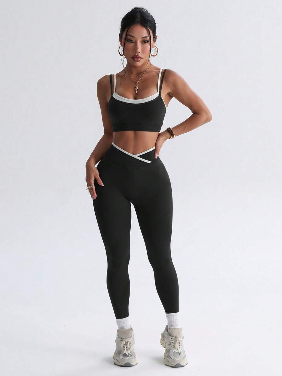 Bešavni ženski set za fitnes i svaki dan, visoko elastičan, sportski, sa efektom zatezanja struka i podizanja zadnjice