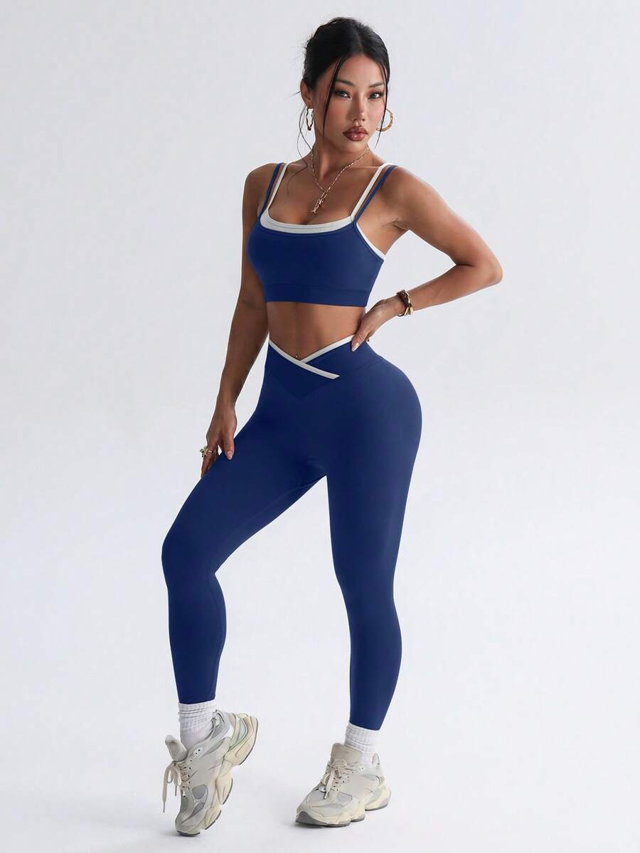 Bešavni ženski set za fitnes i svaki dan, visoko elastičan, sportski, sa efektom zatezanja struka i podizanja zadnjice