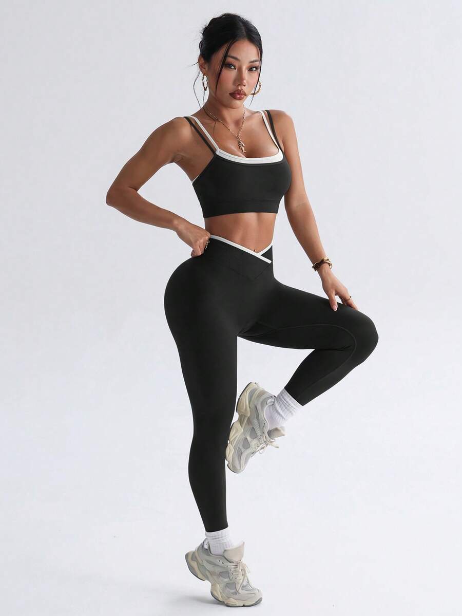 Bešavni ženski set za fitnes i svaki dan, visoko elastičan, sportski, sa efektom zatezanja struka i podizanja zadnjice