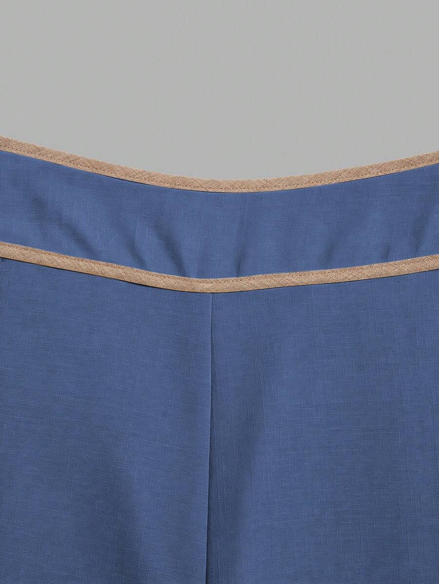 Elenzga Ženske duge pantalone širokih nogu jednobojne sa džepovima, rajsferšlusom i dugmetom