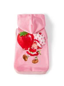 Strawberry Shortcake X SHEIN 1 Cute Cartoon Pattern Printed Pet Hooded Sweatshirt, Cat Clothes, Dog Clothes, Size XXS-XXXXL, Strawberry, Sweet, Pastoral.