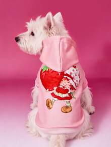 Strawberry Shortcake X SHEIN 1 Cute Cartoon Pattern Printed Pet Hooded Sweatshirt, Cat Clothes, Dog Clothes, Size XXS-XXXXL, Strawberry, Sweet, Pastoral.