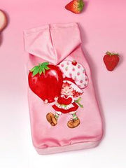 Strawberry Shortcake X SHEIN 1 Cute Cartoon Pattern Printed Pet Hooded Sweatshirt, Cat Clothes, Dog Clothes, Size XXS-XXXXL, Strawberry, Sweet, Pastoral.