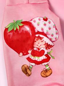 Strawberry Shortcake X SHEIN 1 Cute Cartoon Pattern Printed Pet Hooded Sweatshirt, Cat Clothes, Dog Clothes, Size XXS-XXXXL, Strawberry, Sweet, Pastoral.