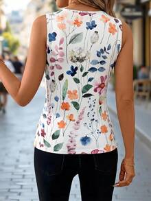 SHEIN Clasi Women's Floral Print Vacation French Lace Trim Neckline Date Tank Top