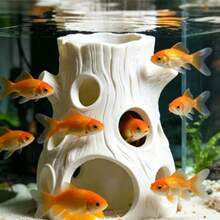 1PC White Tree Stump Fish Tank Hideout, Aquarium Landscape Decoration Fish & Shrimp Breeding Hiding Cave, Realistic Driftwood Resin Ornament, & Odorless, For Fish, Creative Tree Hollow Design With Multiple Openings For Easy Access, Provides Security And Reduces Stress For Ornamental Fish, Suitable For Small Tropical Fish, Betta, Parrot Fish, Creates Natural Environment, Combines Aquarium Beautification And Practicality