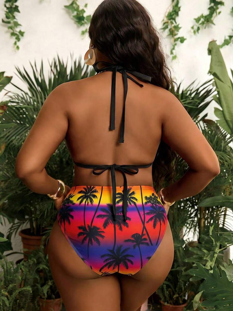 Seksi dvodeli bikini set sa printom i tankim kaišićima, plus size