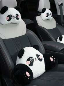 1pc Universal Car Seat Cushion, Plush Warm Panda Design Soft Comfortable Car Seat Protector With Neck Pillow, Suitable For Most Vehicles, Car Accessories