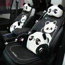 1pc Universal Car Seat Cushion, Plush Warm Panda Design Soft Comfortable Car Seat Protector With Neck Pillow, Suitable For Most Vehicles, Car Accessories