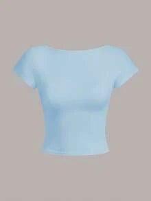 Tseoso Cotton Padded Casual Minimalist Versatile All-Match Bra-Free Backless Round Neck White T-Shirt For Women, Summer Vacation Outfit