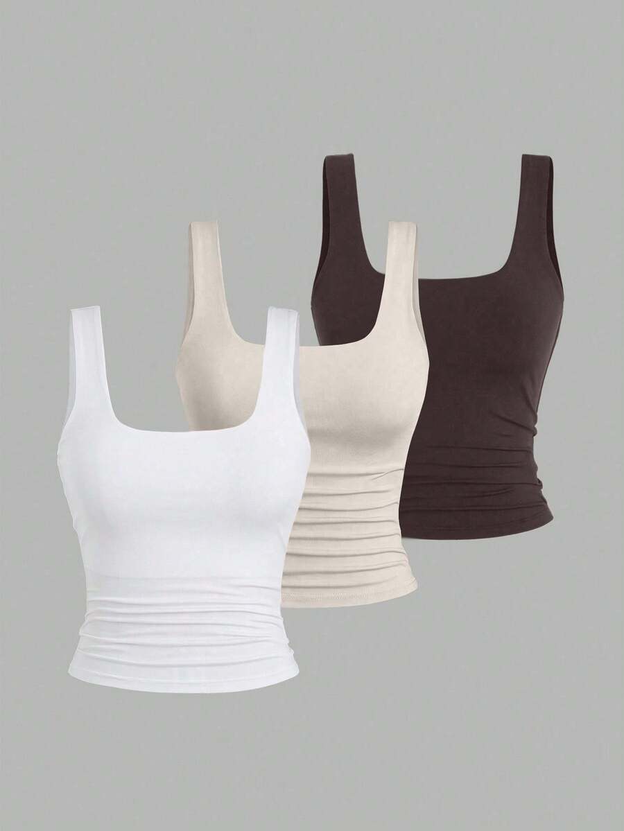 Sweetra Ženska Letnja Majica – Kvadratni Izrez, Nabran Slim Fit Casual Top