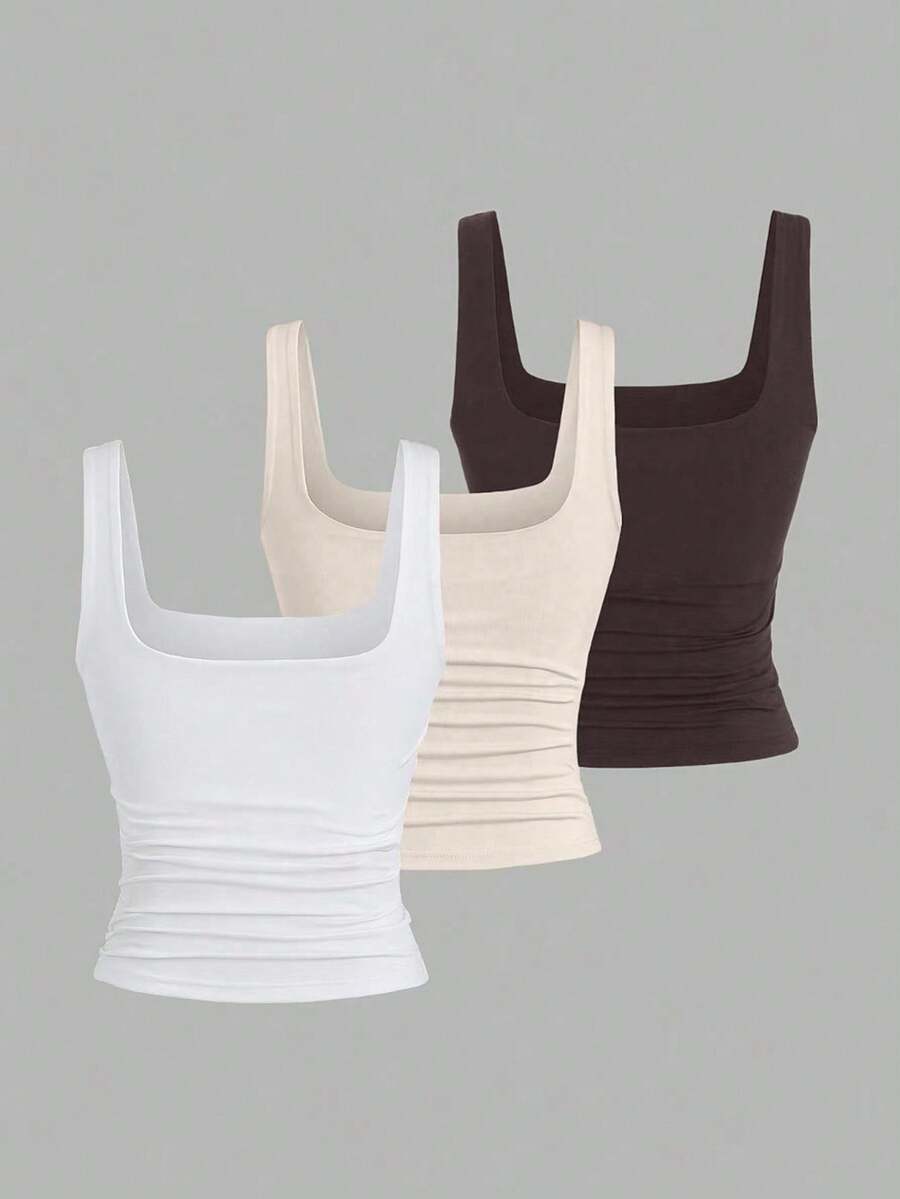 Sweetra Ženska Letnja Majica – Kvadratni Izrez, Nabran Slim Fit Casual Top