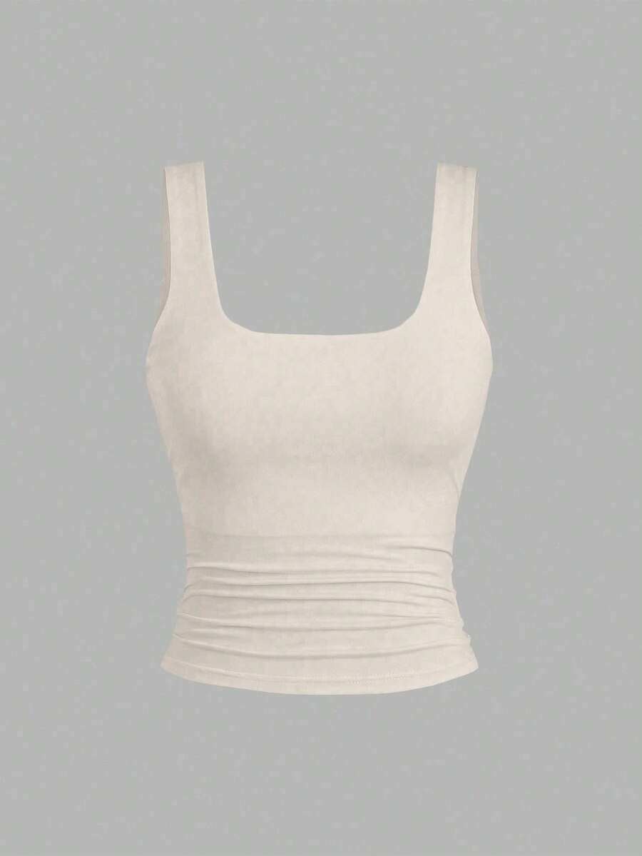 Sweetra Ženska Letnja Majica – Kvadratni Izrez, Nabran Slim Fit Casual Top