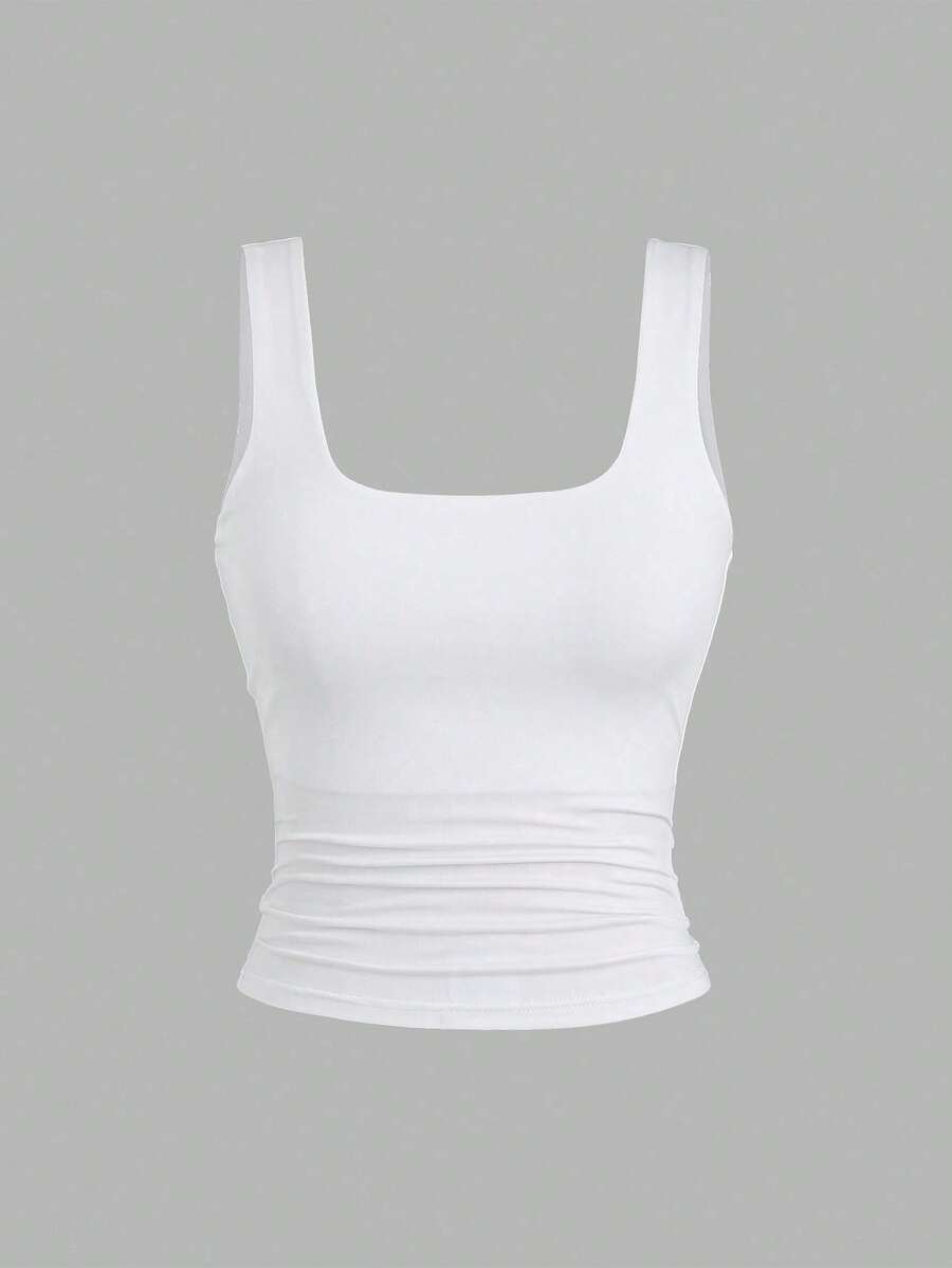 Sweetra Ženska Letnja Majica – Kvadratni Izrez, Nabran Slim Fit Casual Top