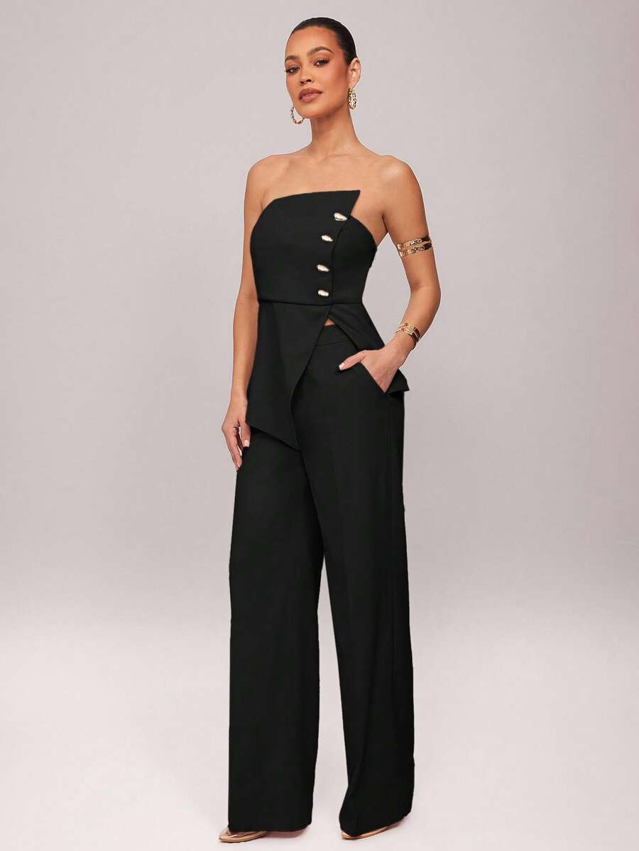 Set  Ženski Asimetrični Bandeau Top i Pantalone