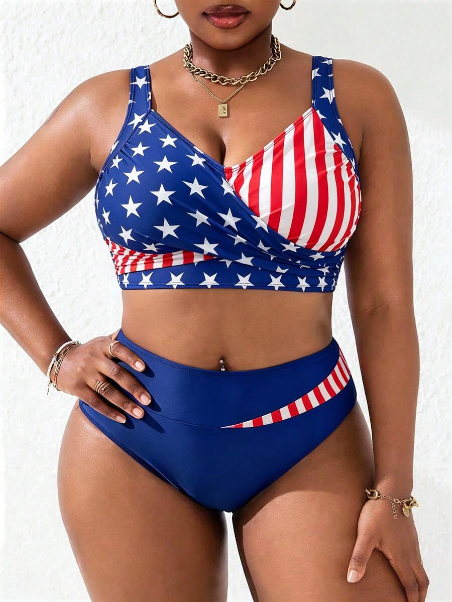 Ženski tankini set za plivanje plus size, 2 dela
