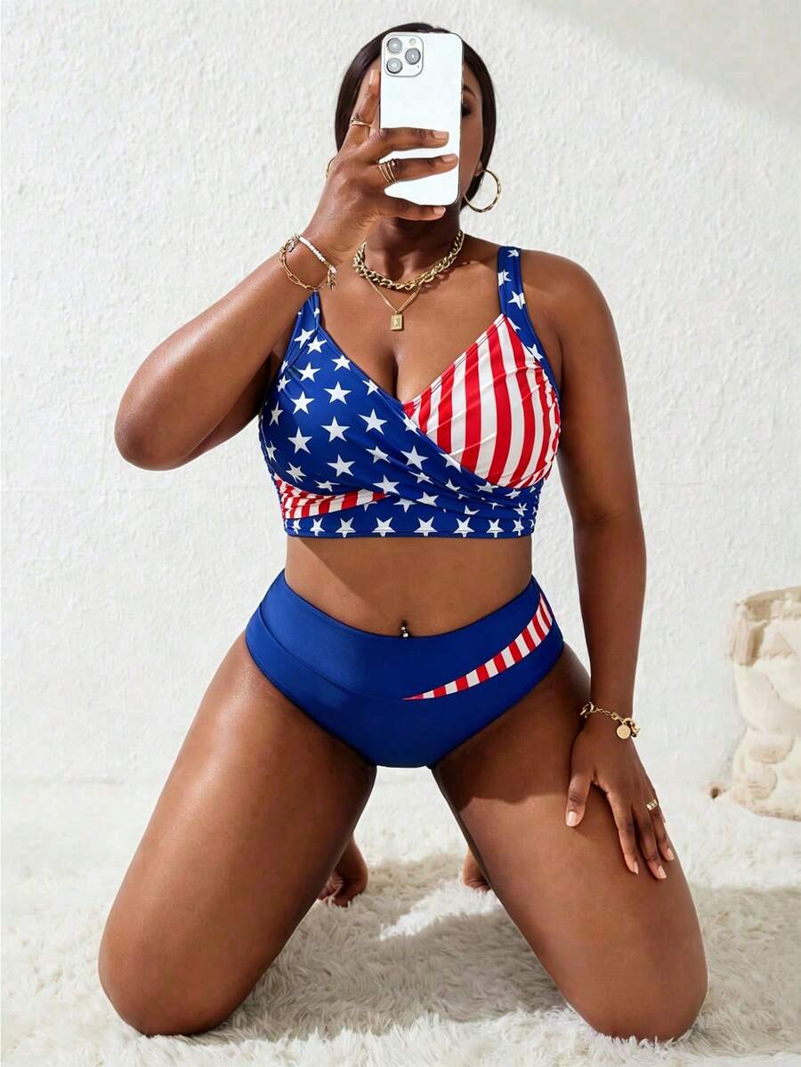 Ženski tankini set za plivanje plus size, 2 dela