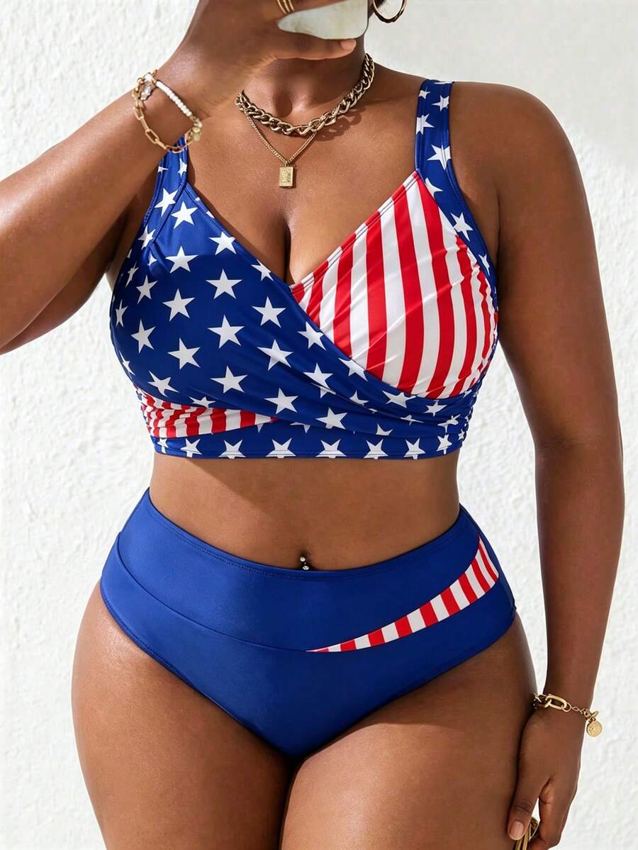 Ženski tankini set za plivanje plus size, 2 dela