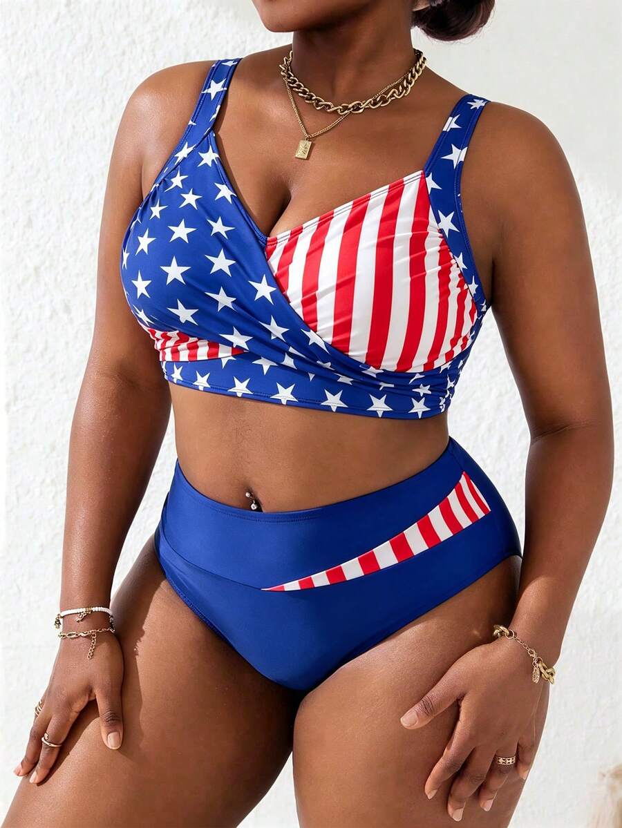 Ženski tankini set za plivanje plus size, 2 dela
