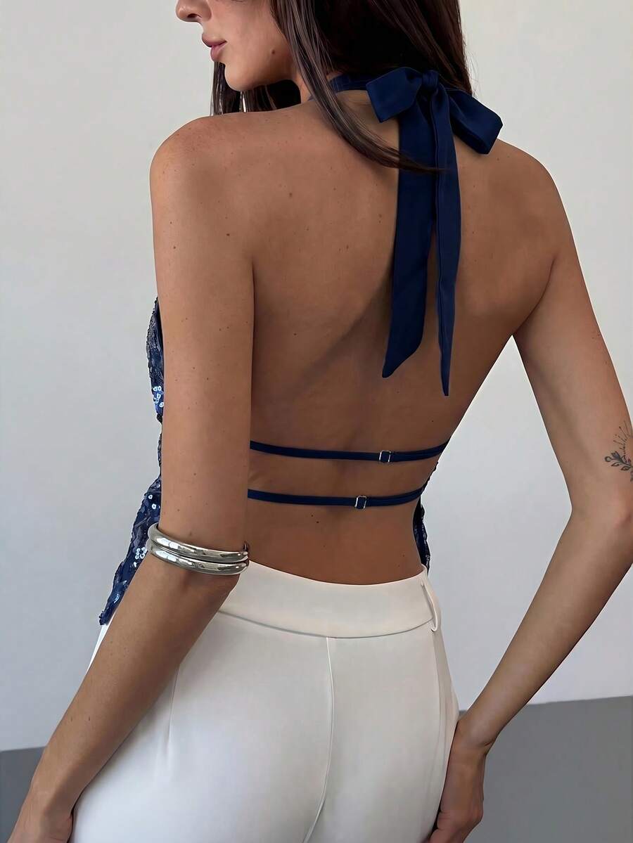 Halter Top Bez Leđa sa Šljokicama