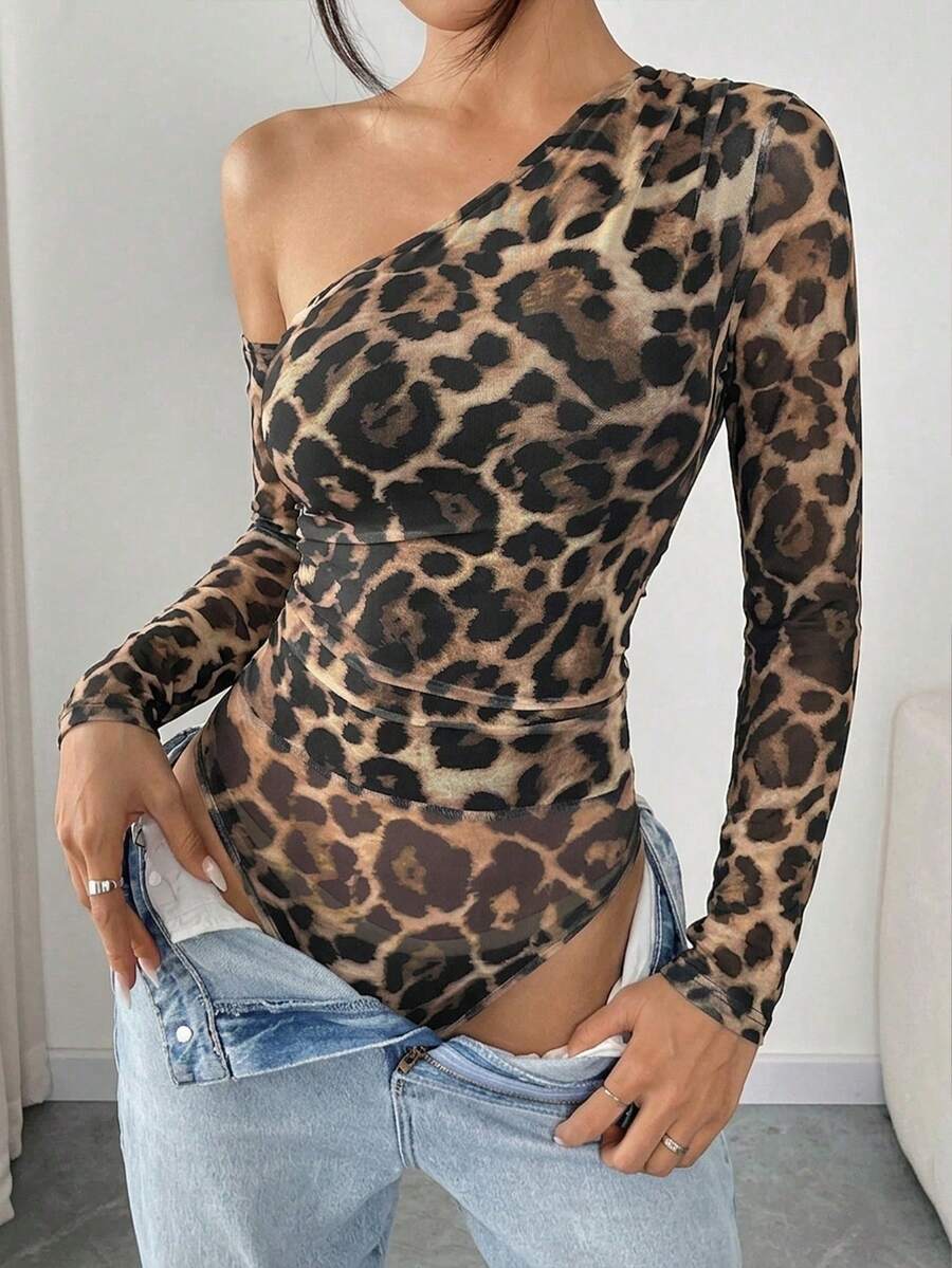 Ženski modni providni mrežasti body sa leopard printom