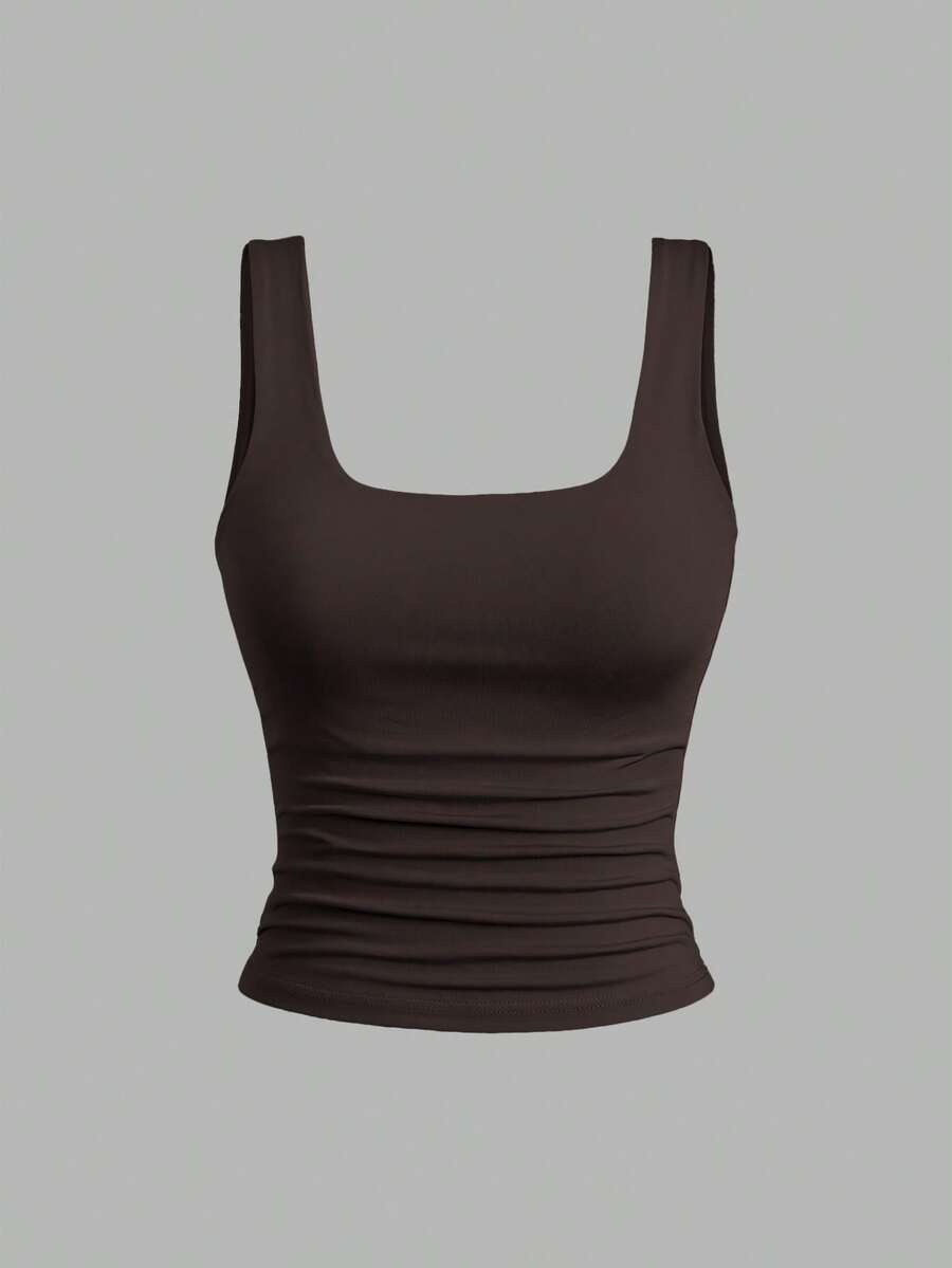 Sweetra Ženska Letnja Majica – Kvadratni Izrez, Nabran Slim Fit Casual Top