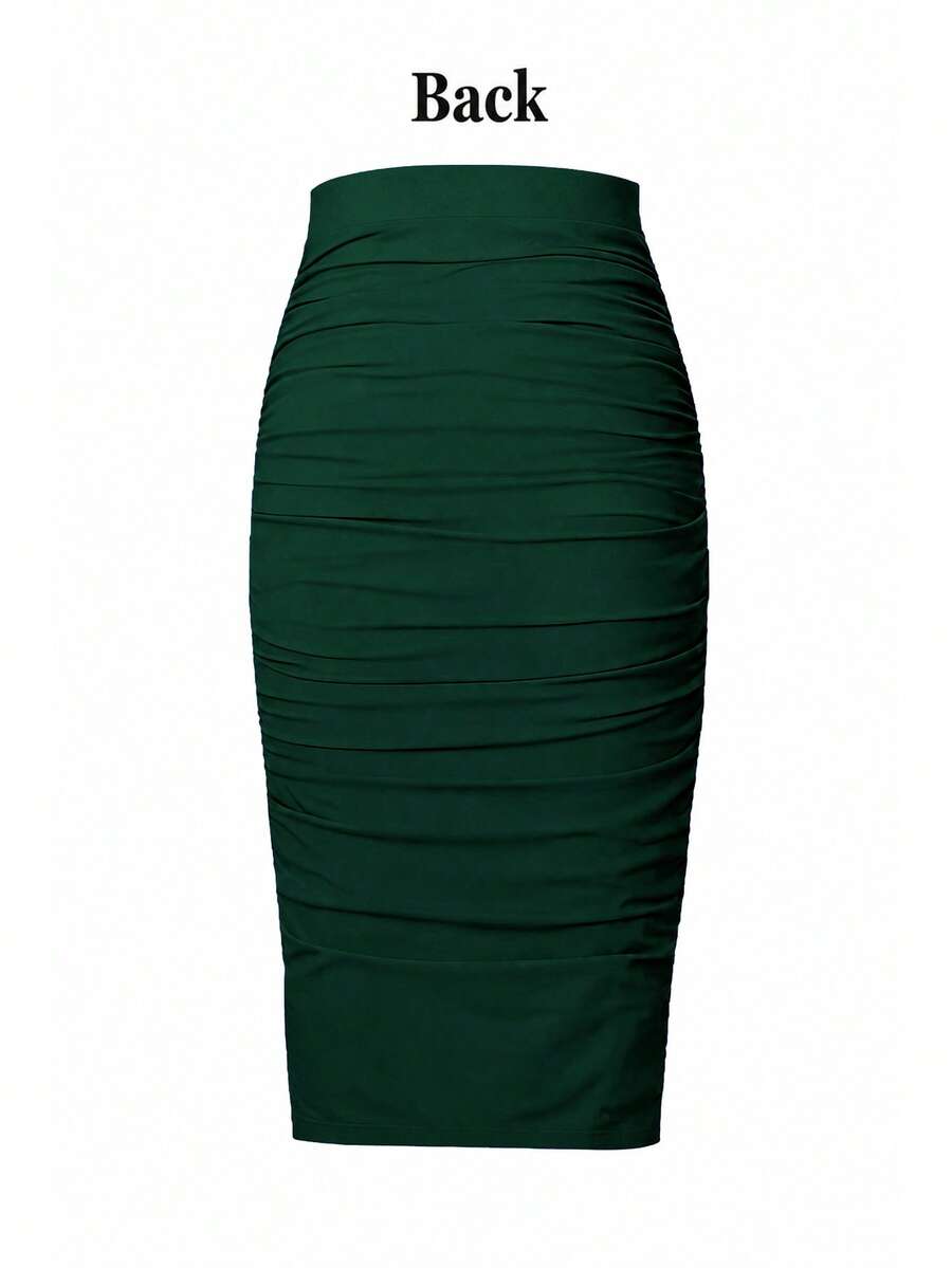 Ženska uska bodycon suknja jednobojna sa nabranim detaljima, seksi