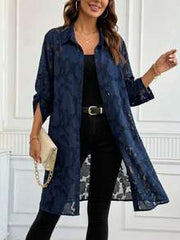 SHEIN Clasi Women's Fashion Vacation Cut-Out Elegant Single-Breasted Sheer Blouse