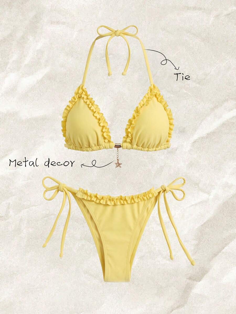 Ženski bikini set od žakard tkanine, sa halter dekolteom