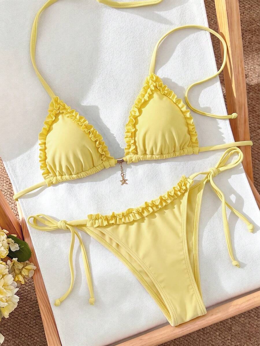 Ženski bikini set od žakard tkanine, sa halter dekolteom