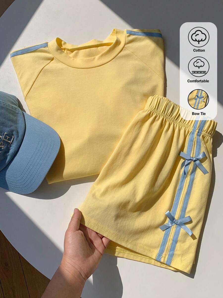 Komplet za žene sa mašnom, majica i šorts 2 komada
